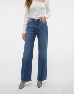 Vero Moda Tessa wide leg jeans in medium blue denim - ASOS Price Checker