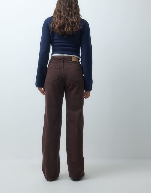 Vero Moda Tessa jean large taille haute marron chocolat, 3 de 5