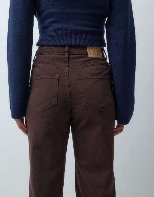 Vero Moda Tessa jeans a vita alta a gamba larga marrone cioccolato, 4 di 5