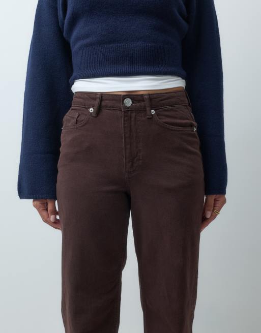 Vero Moda Tessa jeans a vita alta a gamba larga marrone cioccolato, 5 di 5