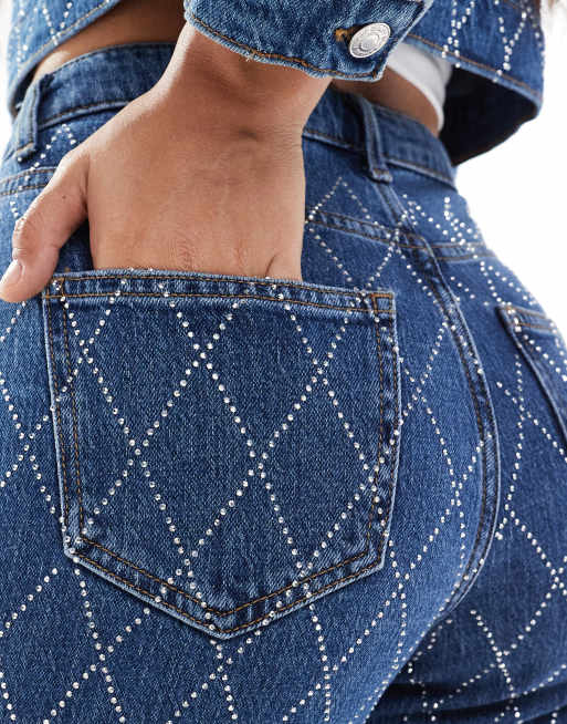 Vero Moda – Tessa – Jeans in Mittelblau mit Strassverzierung, Kombiteil, 3 von 5