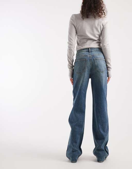 Vero Moda - Tessa - Jeans med asymmetrisk talje og brede ben i vasket mellemblåt denim, 3 af 5