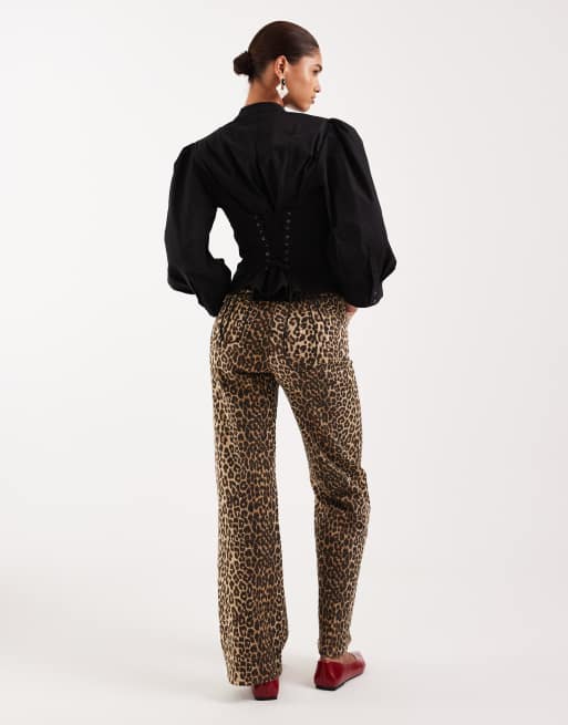 Vero Moda - Tessa - Jeans met hoge taille en wijde pijpen in luipaardprint, 3 van 5