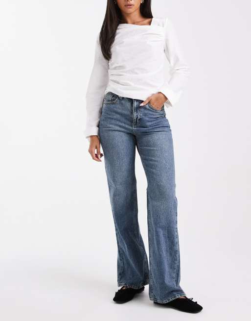 Vero Moda – Tessa – Mellanblå, vintagetonade jeans med hög midja och vida ben