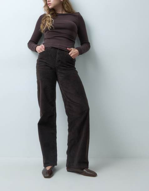 Vero Moda Tessa pantalones de pana de pernera recta y talle alto en marrón chocolate - view 1