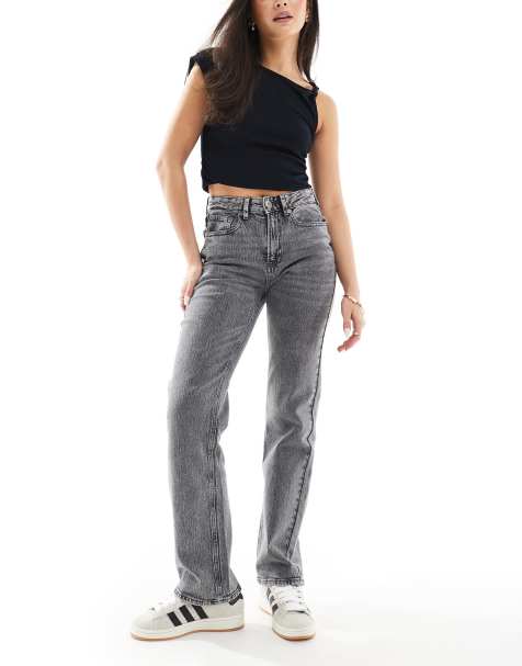Vero Moda Tessa high rise straight leg jeans in medium grey