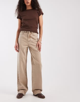 Vero Moda - Tessa - Weit geschnittene Jeans in Nerzbraun mit hohem Bund-Neutral