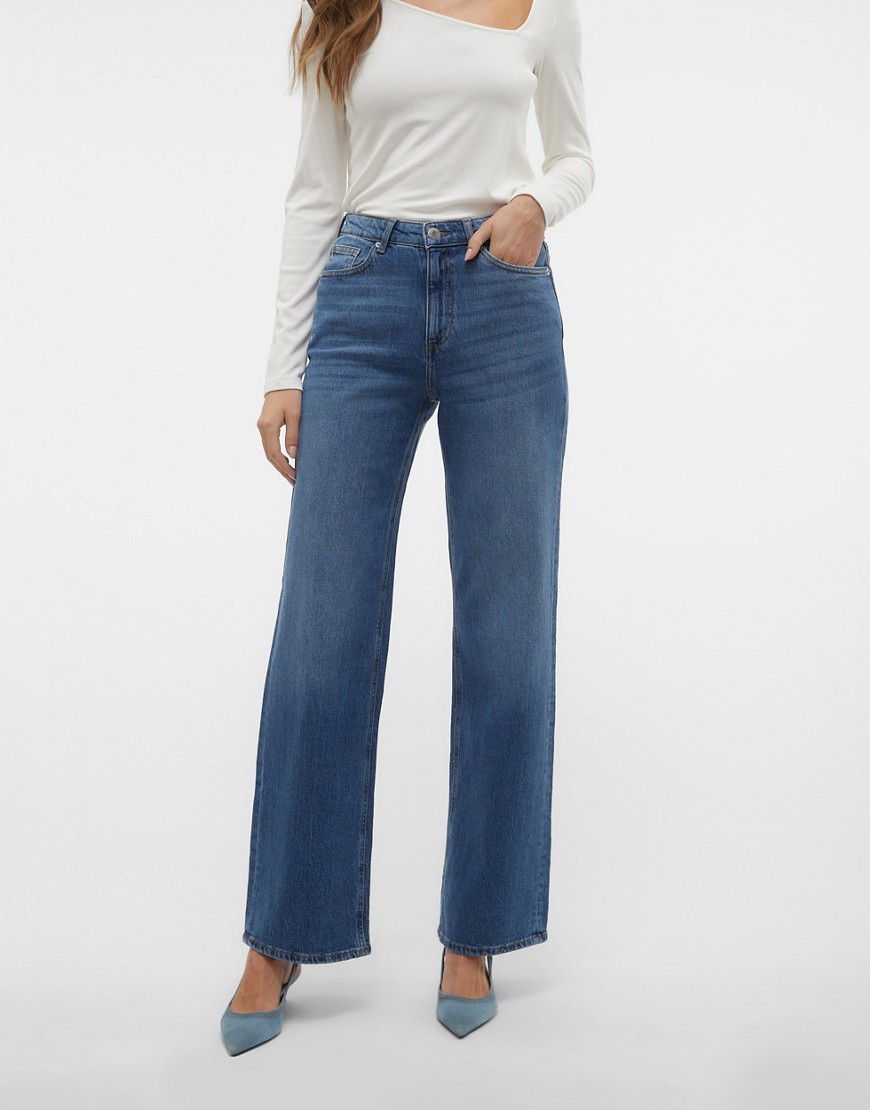 Vero Moda Tessa wide leg jeans in medium blue denim