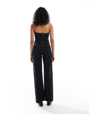 Vero Moda Tessa Wide Leg Jeans With Embroidered Spot Detail In Black