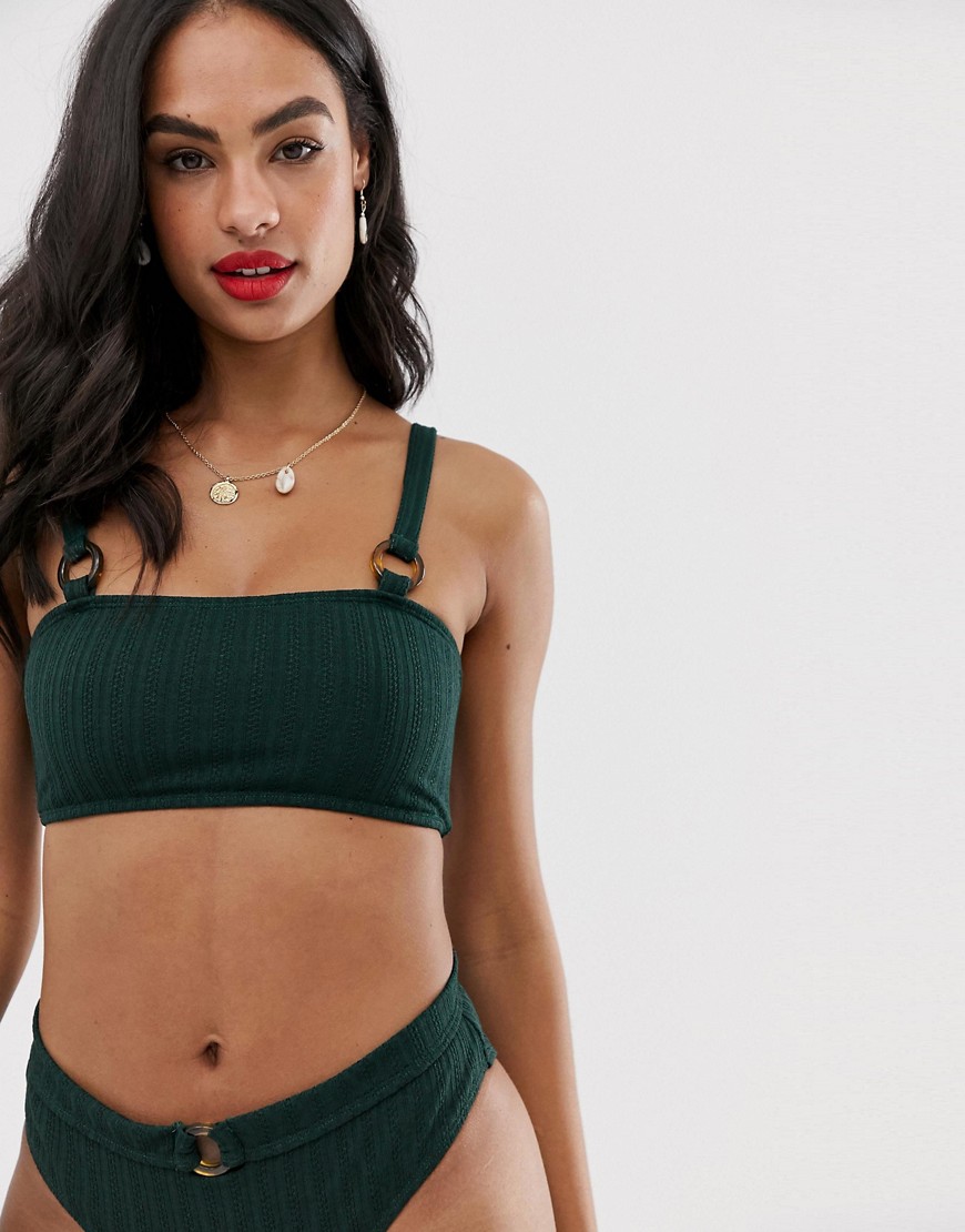 Vero Moda texture square neck bikini top-Green