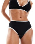 [Vero Moda] Vero Moda textured bikini bottoms with tipping in black S Black W White