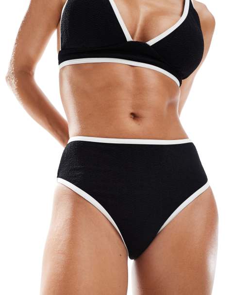 Vero Moda textured bikini bottoms with tipping in black