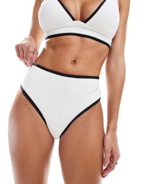Vero Moda textured bikini bottoms with tipping in white