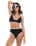 [Vero Moda] Vero Moda textured bikini top with tipping in black XL Black W White