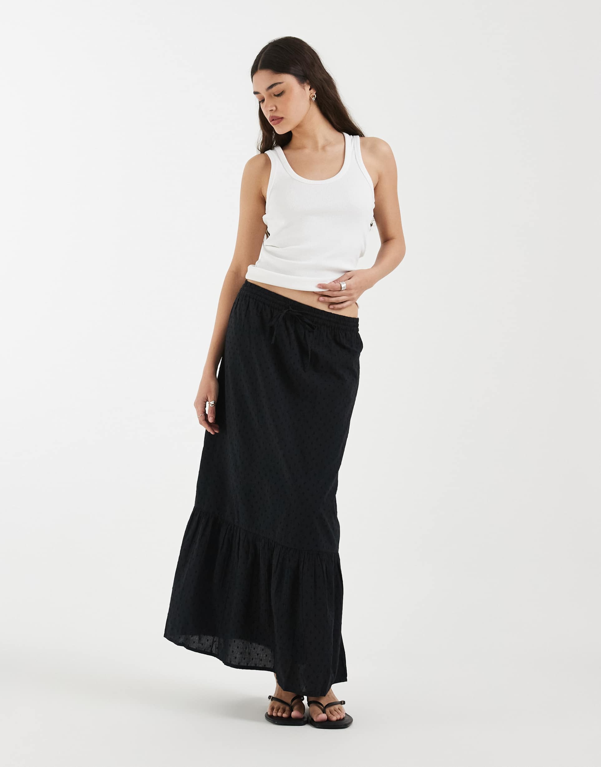 vero moda textured boho maxi skirt in black