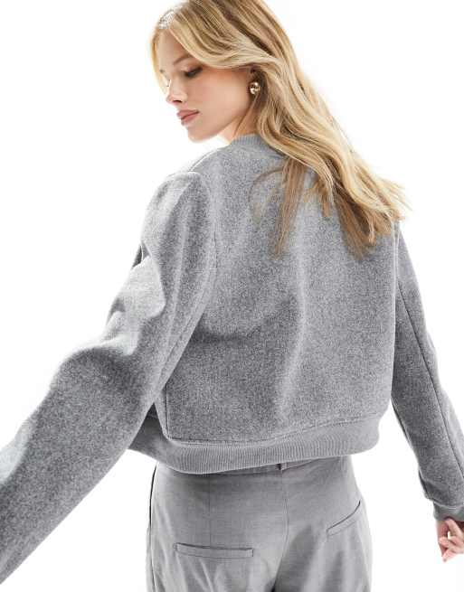 Vero Moda textured bomber jacket in medium grey melange