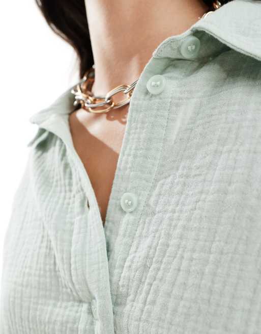 Vero Moda textured cropped shirt in pale green (part of a set), 3 of 4