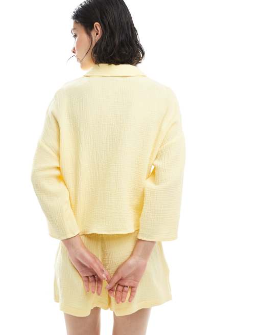 Vero Moda textured cropped shirt in pale yellow (Part of a set), 3 of 4