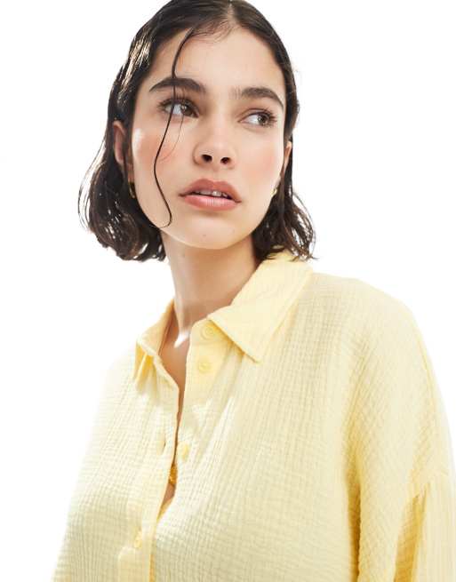 Vero Moda textured cropped shirt in pale yellow (Part of a set), 4 of 4