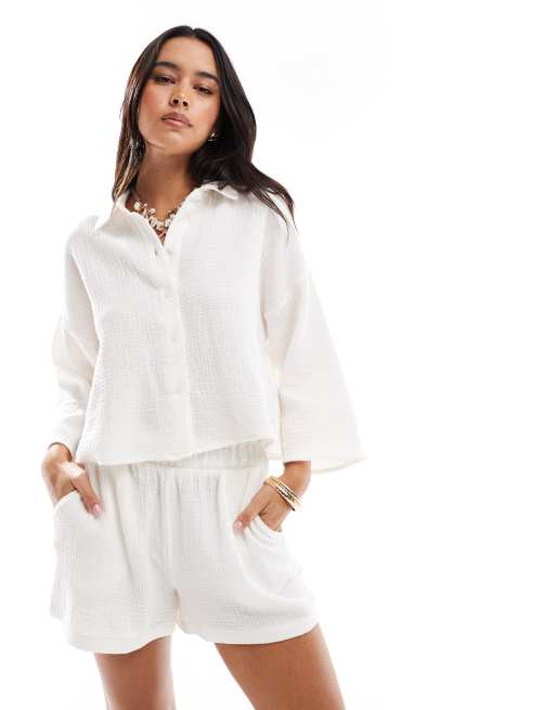 Vero Moda textured cropped shirt in white - part of a set, 4 of 4