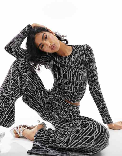 Vero Moda textured glitter long sleeve top in black (Part of a set)