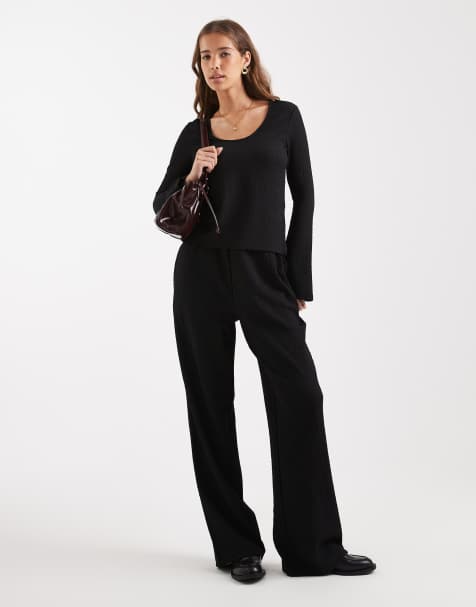 Vero Moda textured jersey bell sleeve top and pull on trouser set in black - view 1