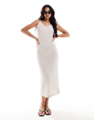 textured jersey maxi dress in cream-White