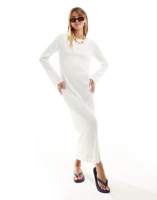 textured jersey maxi dress in white