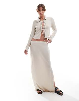 textured jersey maxi skirt in beige - part of a set-Neutral