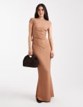 [Vero Moda] Vero Moda textured jersey maxi skirt in mocha (Part of a set)-Brown S Mocha mousse