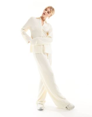 textured jersey pants in cream - part of a set-White