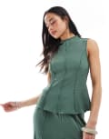 [Vero Moda] Vero Moda textured jersey seam detail top in pine green (part of a set) XXS Silver pine