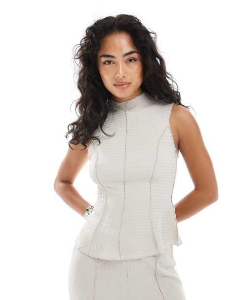 Vero Moda textured jersey seam detail top in stone (part of a set) - view 1