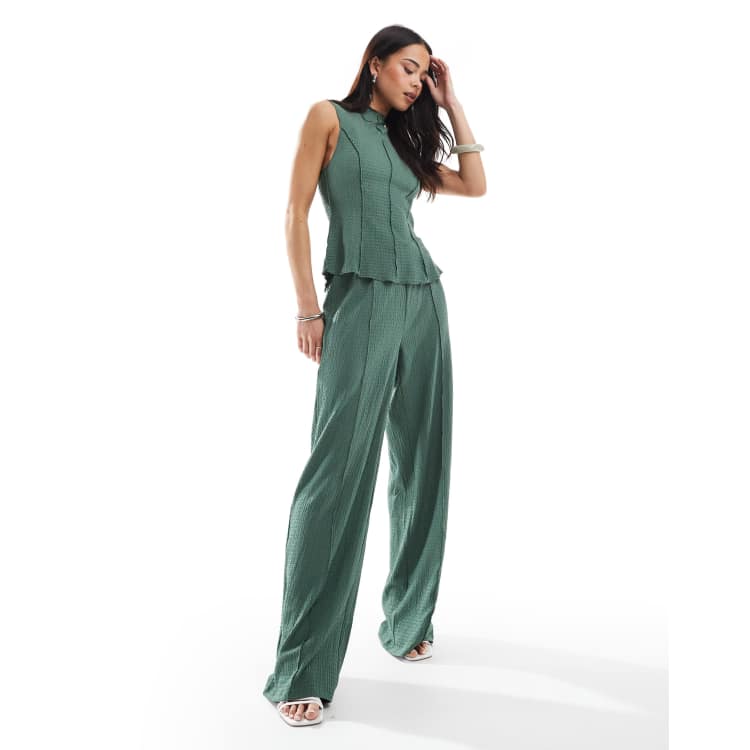 Vero Moda textured jersey seam front pants in pine green