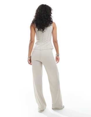 Vero Moda Textured Jersey Seam Front Pants In Gray