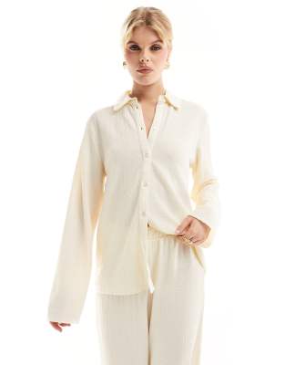 Vero Moda textured jersey shirt co-ord in cream-White