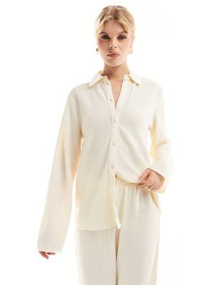 textured jersey shirt in cream - part of a set-White