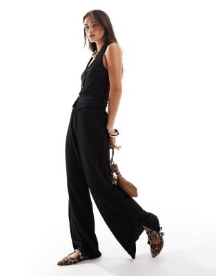 textured jersey split leg pants in black - part of a set