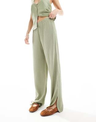 Vero Moda Textured Jersey Split Leg Pants In Green