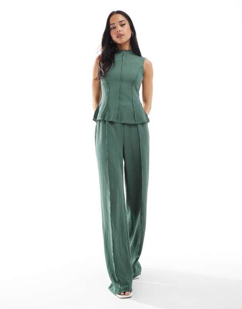 Vero Moda textured jersey top and pants set in pine green - view 1