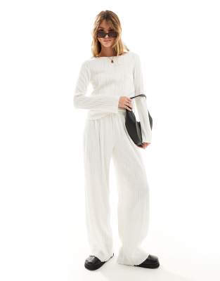 textured jersey wide leg pants in white - part of a set