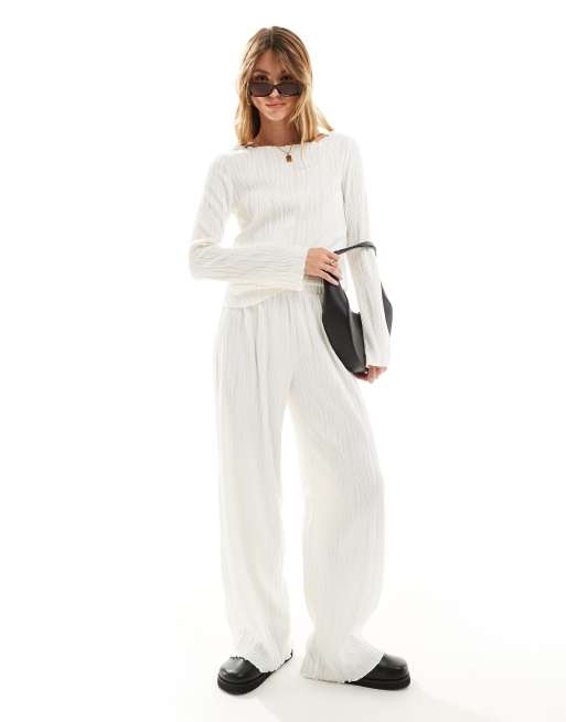 Vero Moda textured jersey wide leg pants in white - part of a set