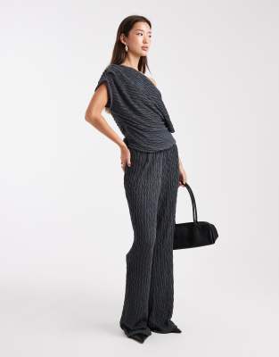 Vero Moda Vero Moda textured jersey wide leg trouser co-ord in asphalt grey