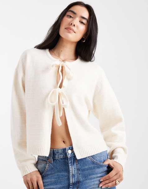 Vero Moda textured knit tie front cardigan in heathered cream - view 1