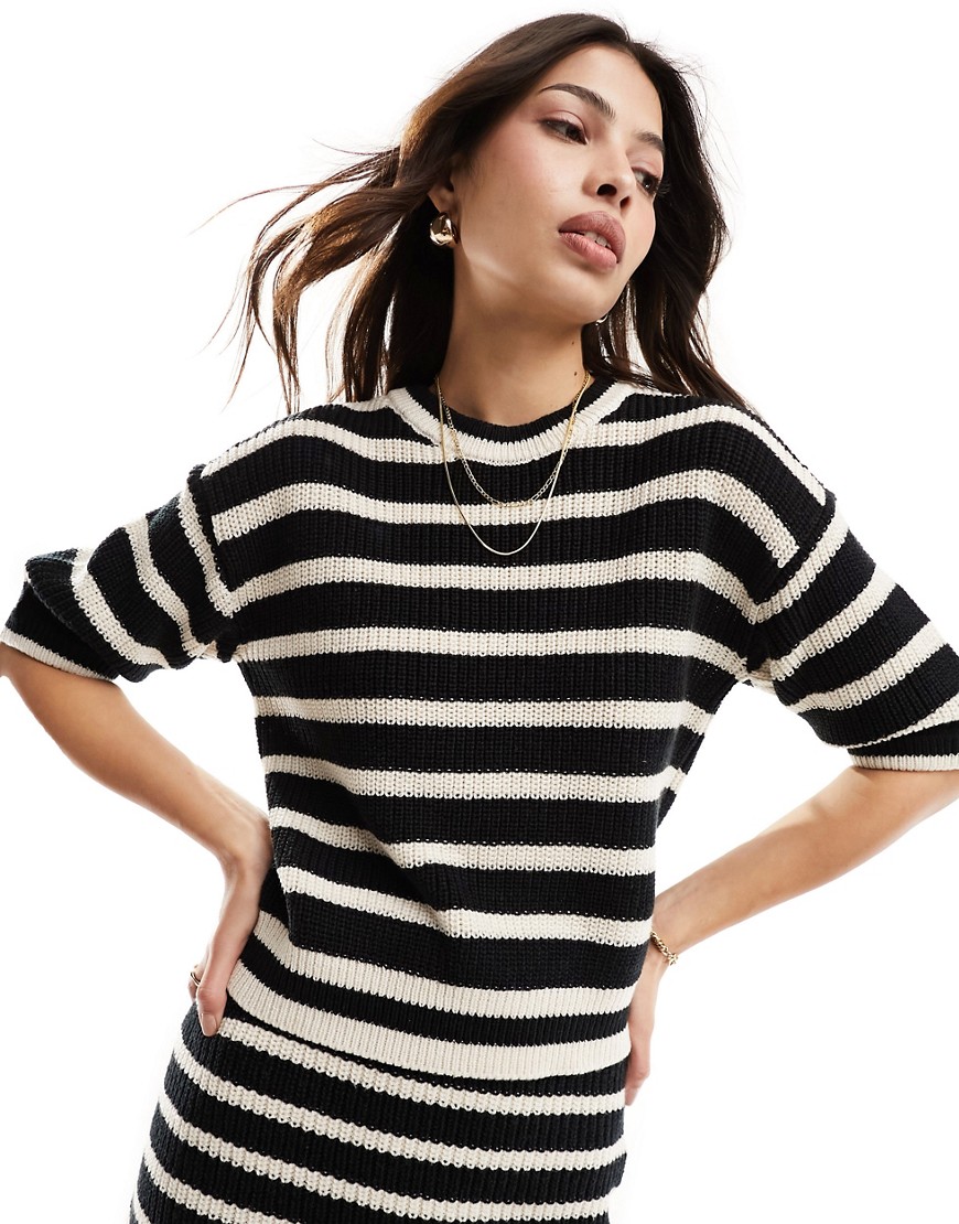 Vero Moda textured knitted stripe jumper co-ord in mono-Black