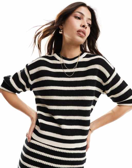 Vero Moda textured knitted stripe jumper in mono (part of a set)