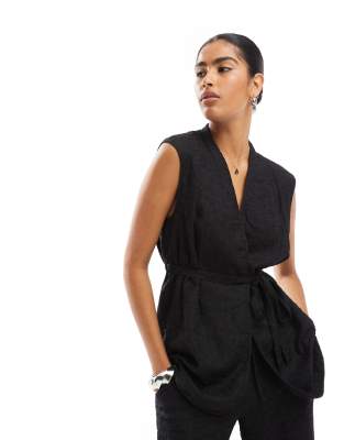 Vero Moda textured longline waistcoat co-ord in black