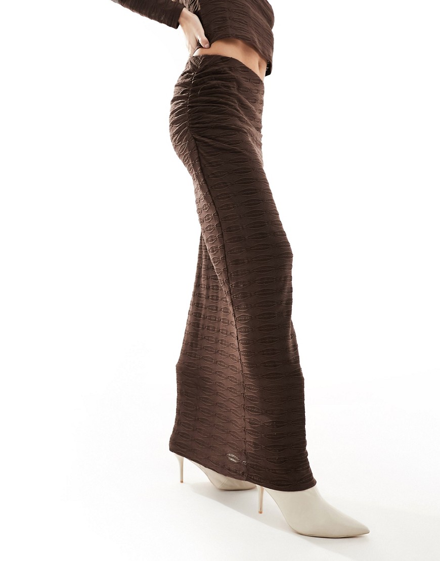 Vero Moda textured maxi skirt co-ord in chocolate brown