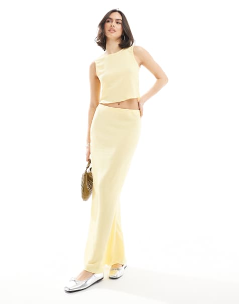 Vero Moda textured maxi skirt co-ord in pale banana