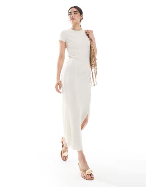 Vero Moda textured midi dress with seam details in cream - view 1